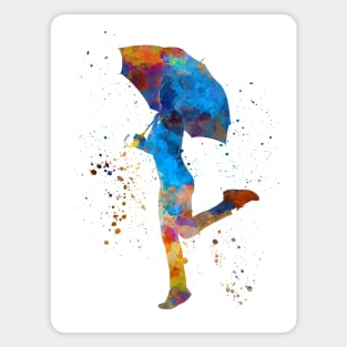 happy woman holding umbrella silhouette in watercolor Magnet